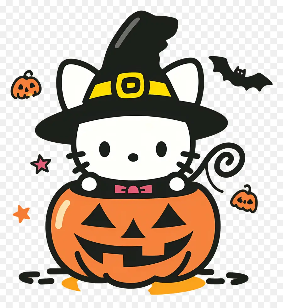 Hola Gatito Halloween，Gato Con Sombrero De Bruja PNG