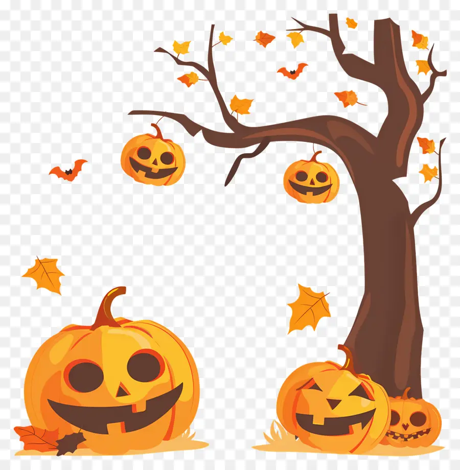 árbol De Halloween，Calabazas De Halloween PNG