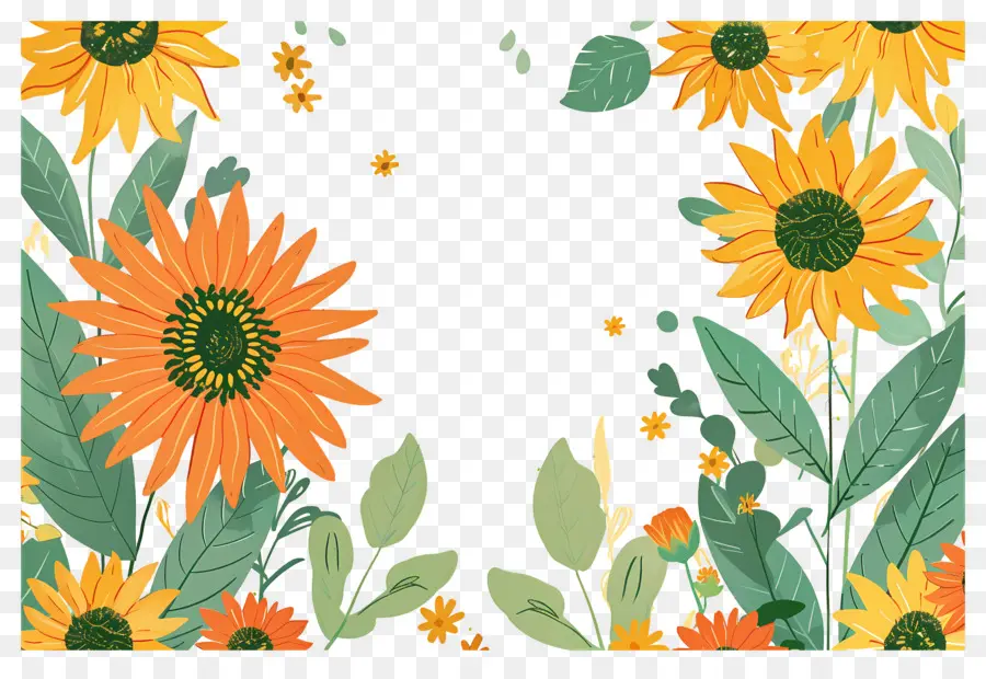 Marco De Girasoles，Girasoles Con Flores Azules PNG