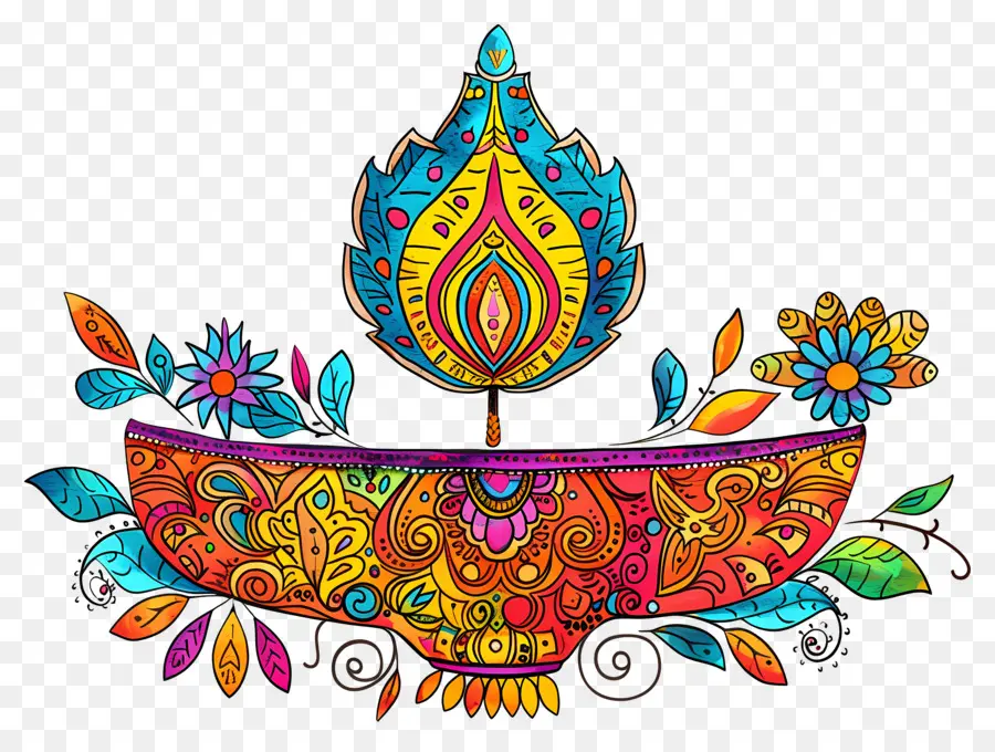 Flor De Diwali，Lámpara Colorida PNG