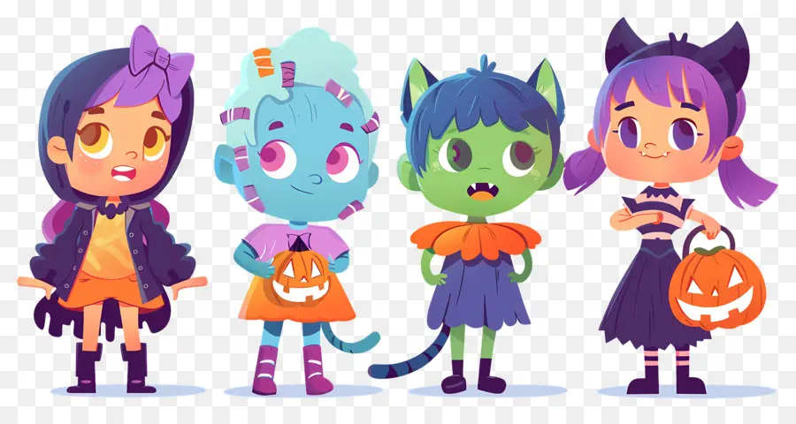 Niños De Halloween，Personajes Coloridos De Halloween PNG