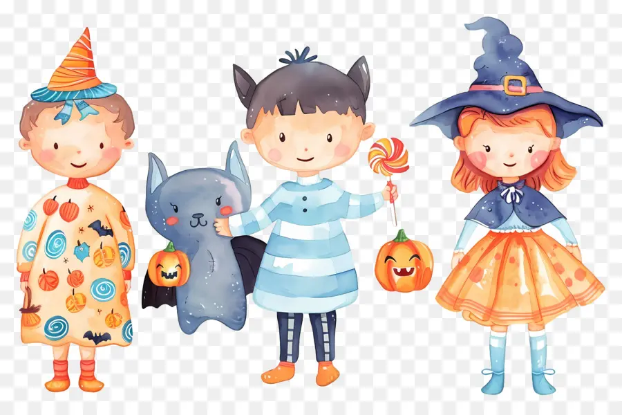 Niños De Halloween，Niños Disfrazados De Halloween Con Calabazas PNG