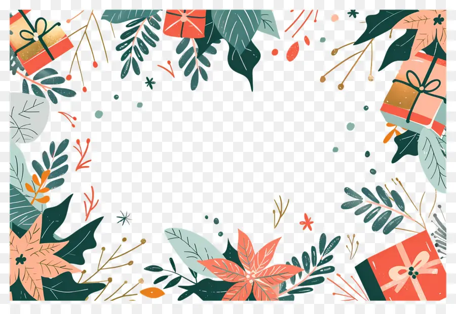 Fondo De Navidad，Marco Floral PNG