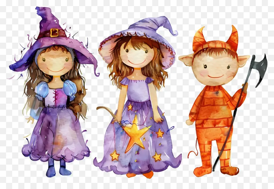 Niños De Halloween，Niños Disfrazados De Brujas Y Demonios PNG