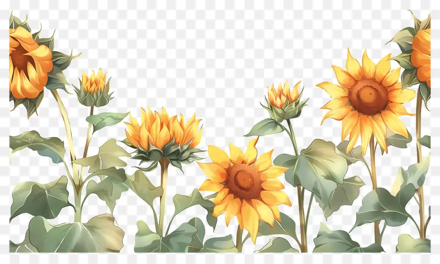 Frontera De Girasoles，Girasoles En Fila PNG