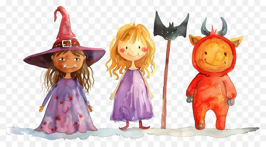 Niños De Halloween，Niños Disfrazados De Brujas Y Demonios PNG