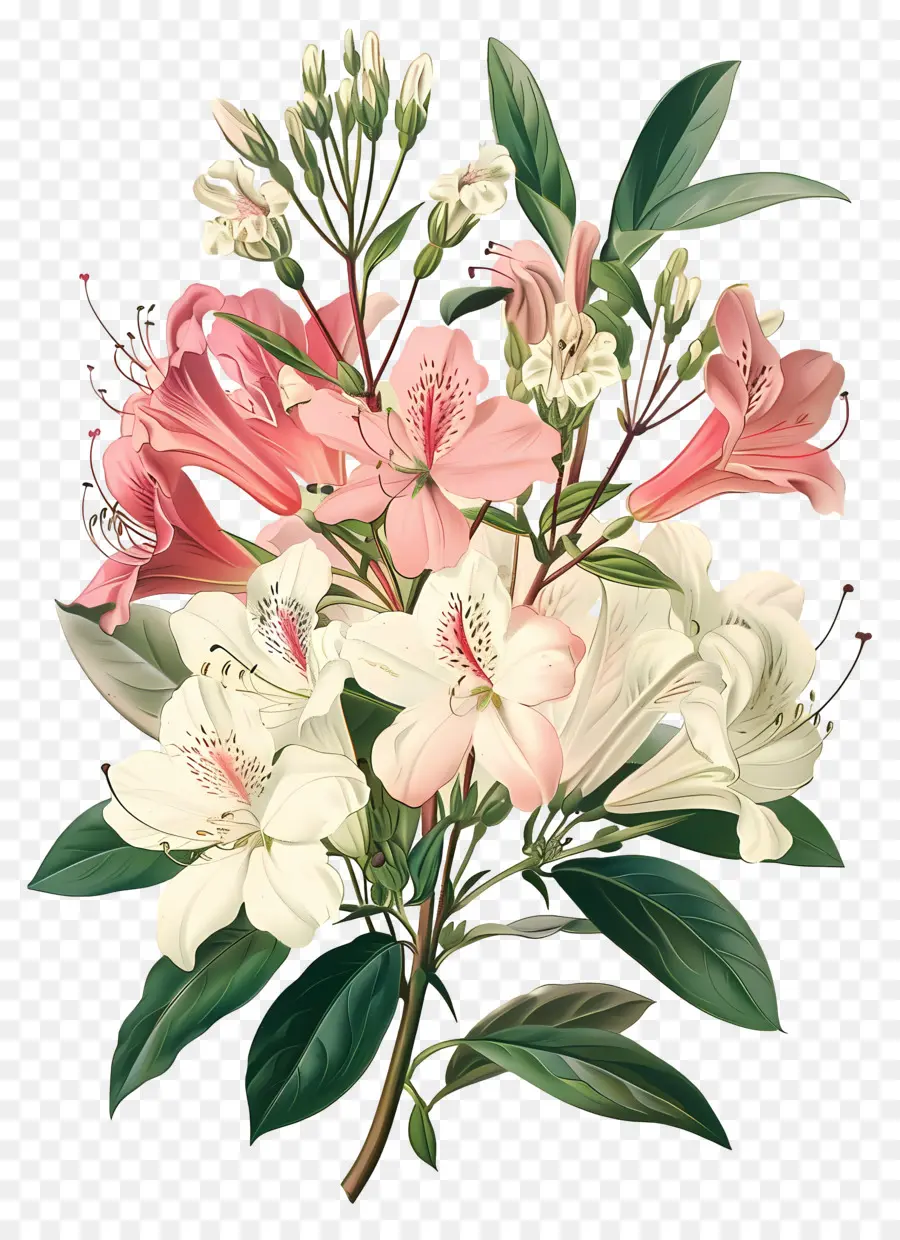 Flores Antiguas，Lirios Blancos Y Rojos PNG