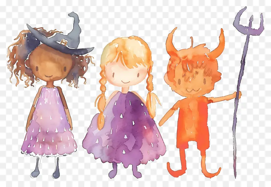 Niños De Halloween，Niños Disfrazados De Brujas Y Demonios PNG