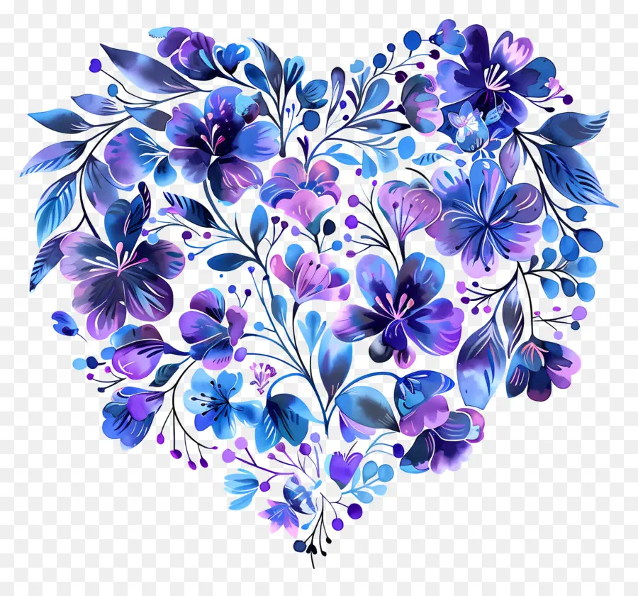 Flor Del Corazón，Corazón Floral Azul Y Morado PNG