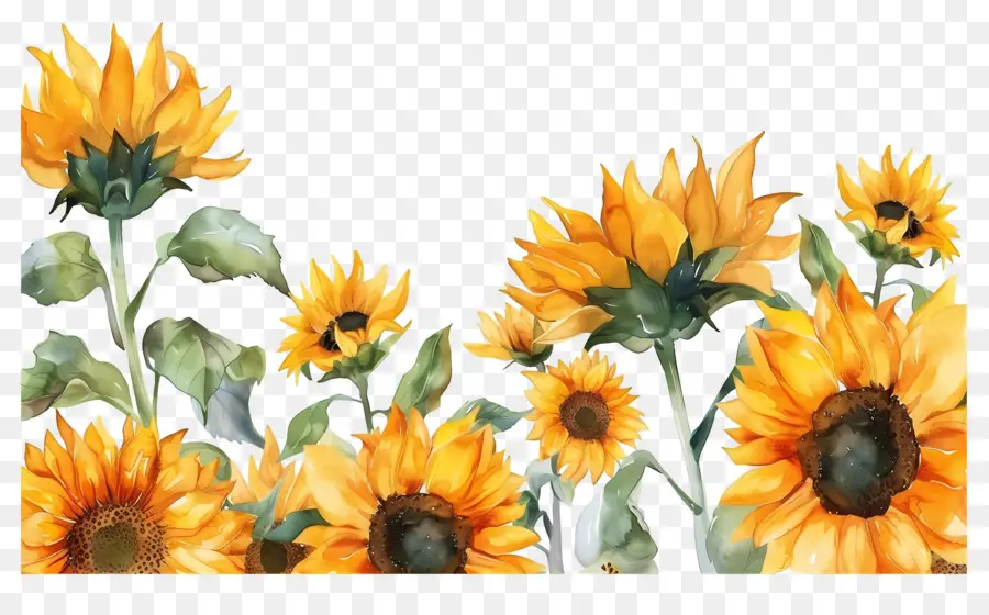 Frontera De Girasoles，Girasoles En Fila PNG