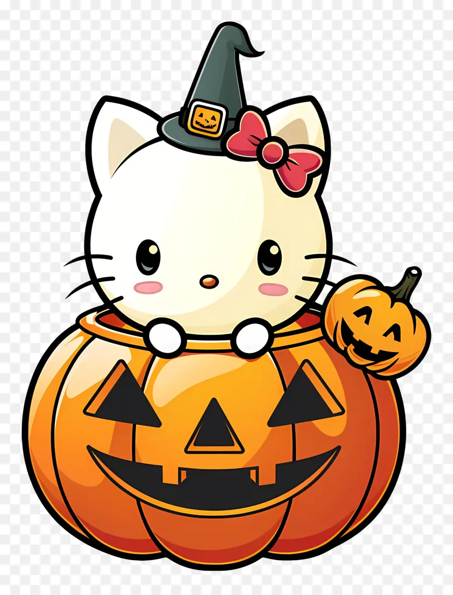 Hola Gatito Halloween，Gato Con Calabaza PNG