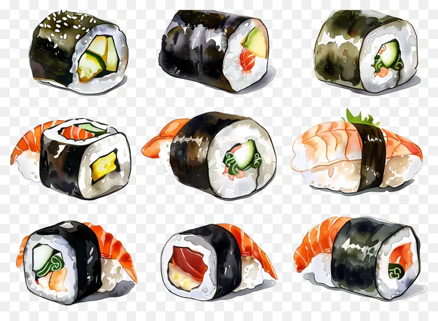 Sushi Acuarela，Sushi PNG