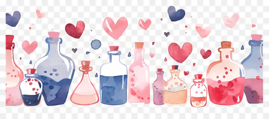 Fondo De Amor，Botellas Y Corazones PNG