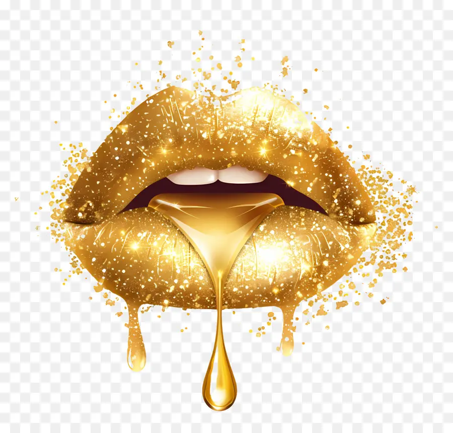 Beso Brillante，Labios Dorados Con Brillo PNG