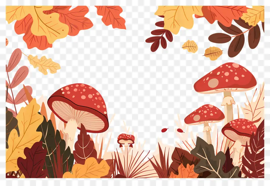 Fondo De Otoño，Setas Y Hojas PNG