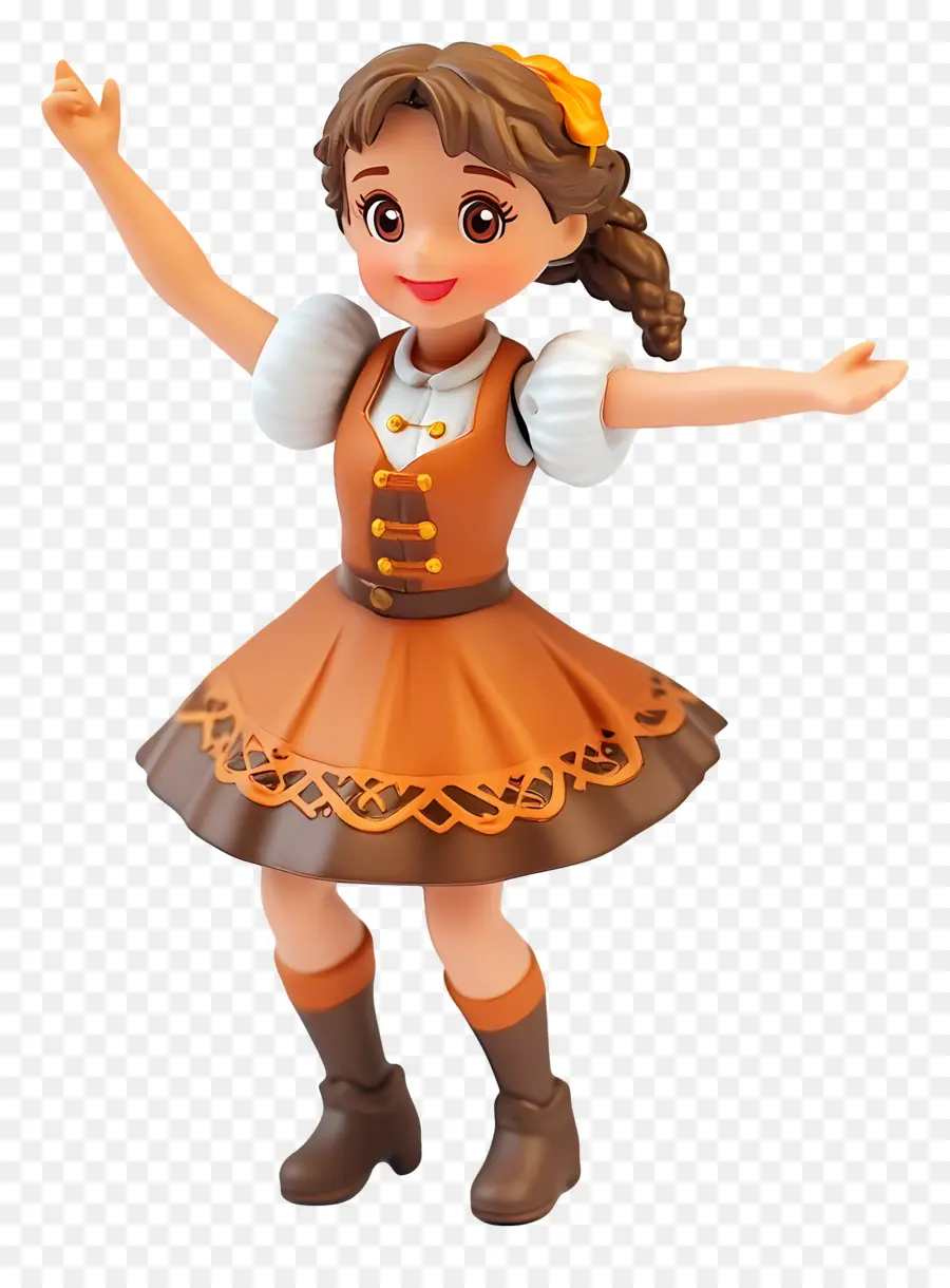 Bailarina Del Oktoberfest，Linda Muñeca Con Vestido Marrón PNG