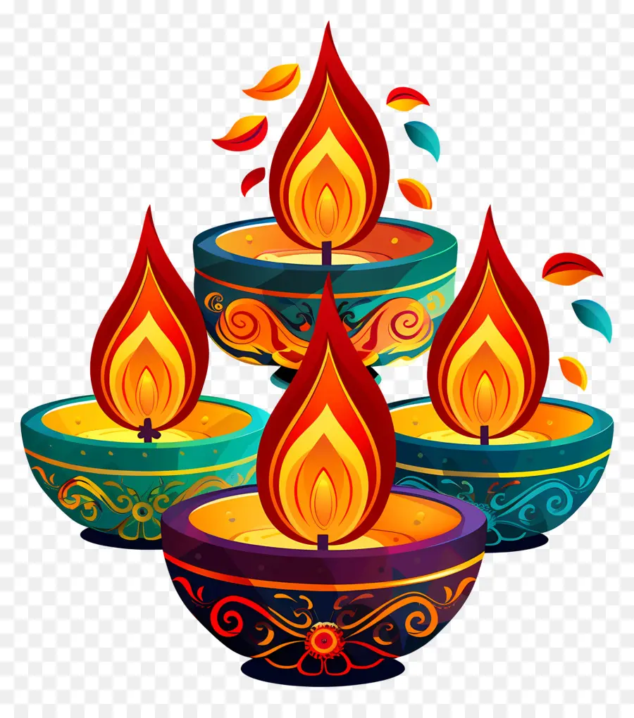 Vela Diwali，Diyas Apiladas PNG