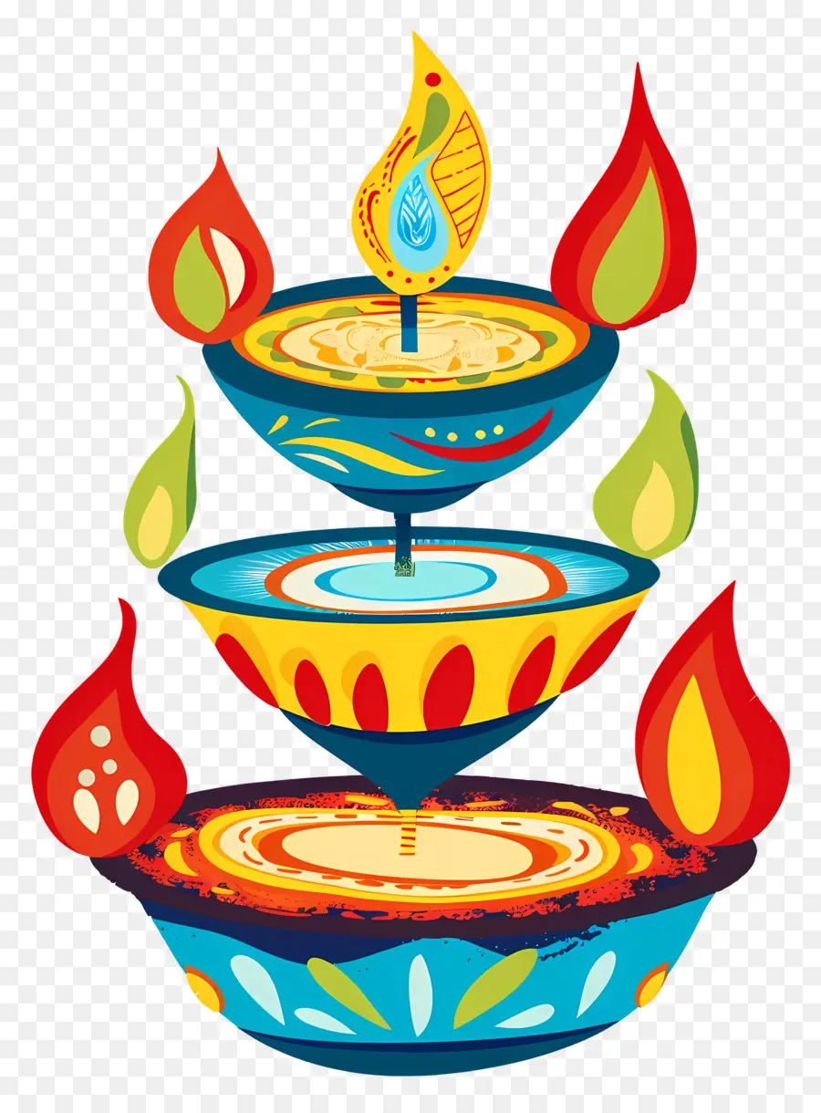 Vela Diwali，Diya Colorida PNG