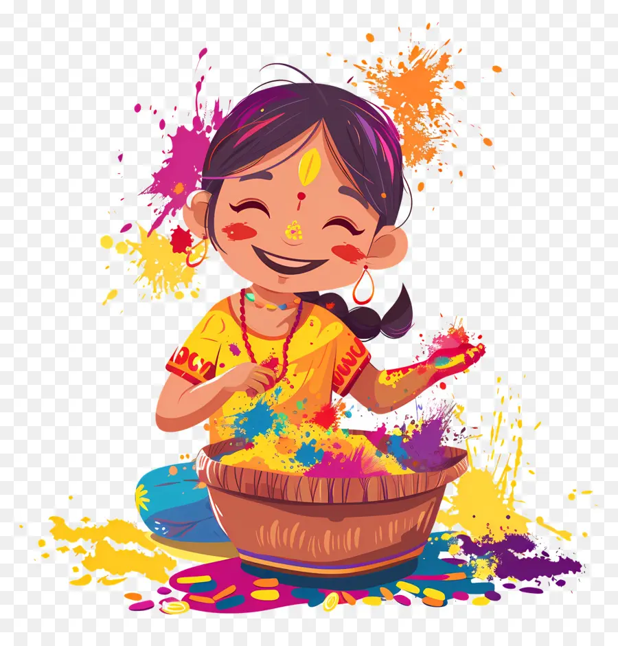 Fondo Holi，Chica De Dibujos Animados Con Polvo PNG