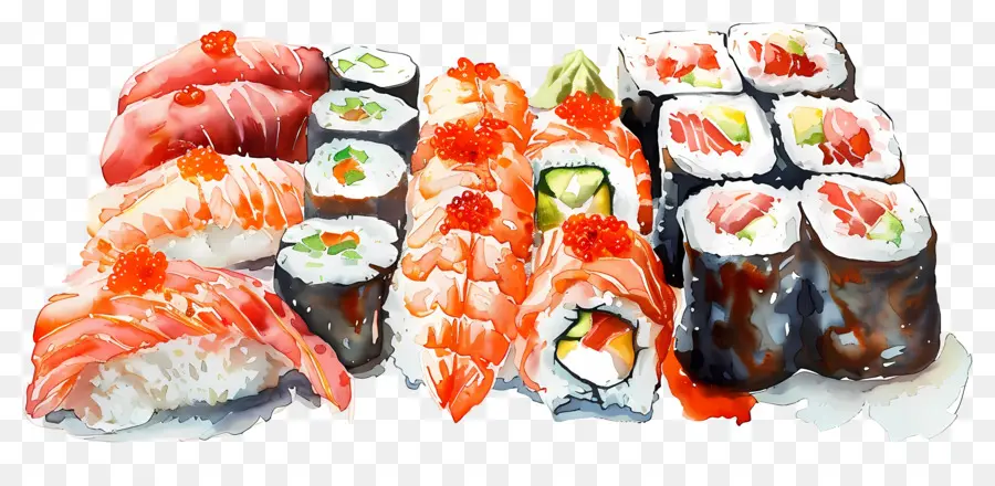 Sushi Acuarela，Rollos De Sushi PNG