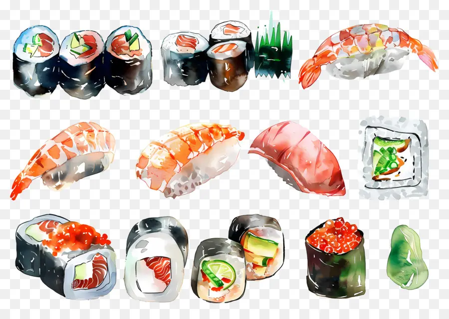 Sushi Acuarela，Sushi PNG