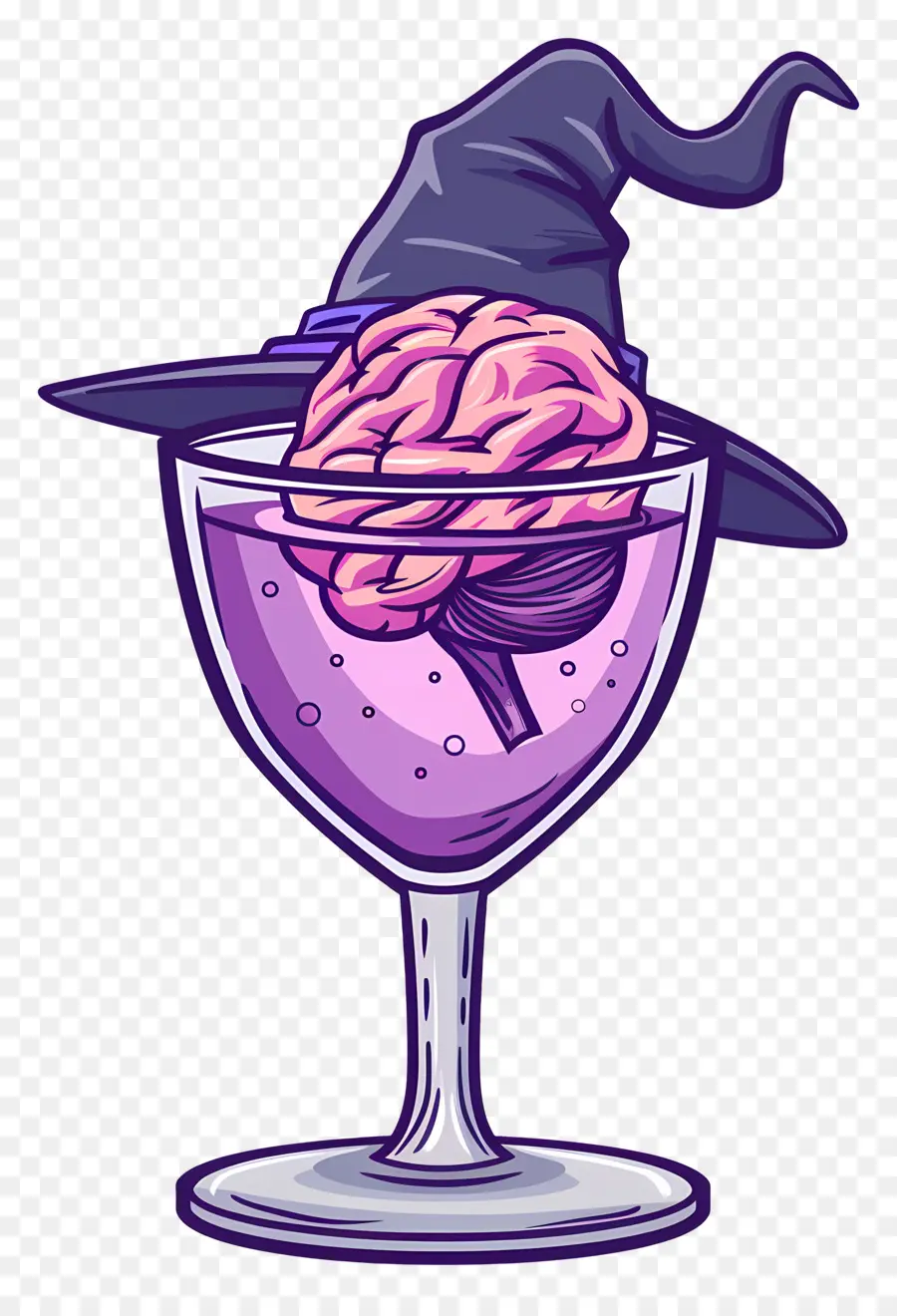 Cóctel De Halloween，Cerebro En Vidrio Con Sombrero De Bruja PNG