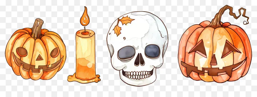 Decoración De Halloween，Calabaza Y Calavera PNG