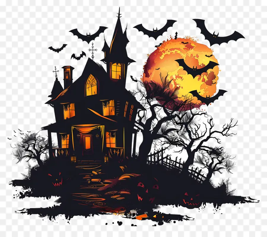 Castillo Encantado，Escena De Halloween PNG