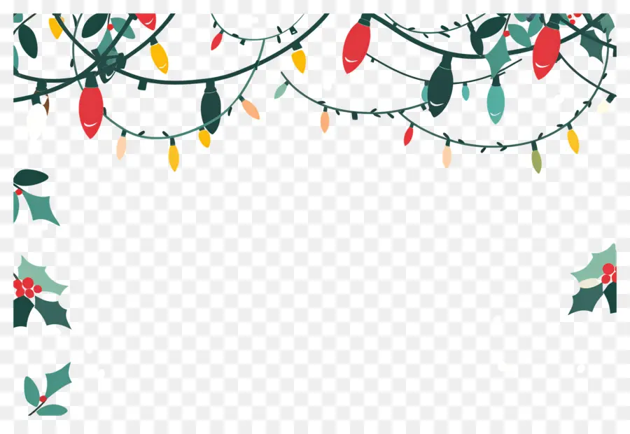 Fondo De Navidad，Luces Navideñas Y Guirnaldas De Acebo PNG