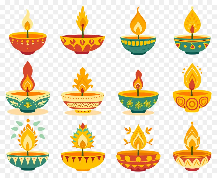 Vela Diwali，Diya Colorida PNG