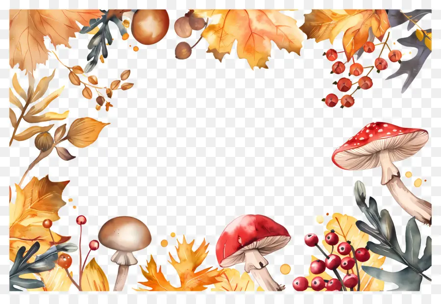 Fondo De Otoño，Setas Y Hojas De Otoño PNG