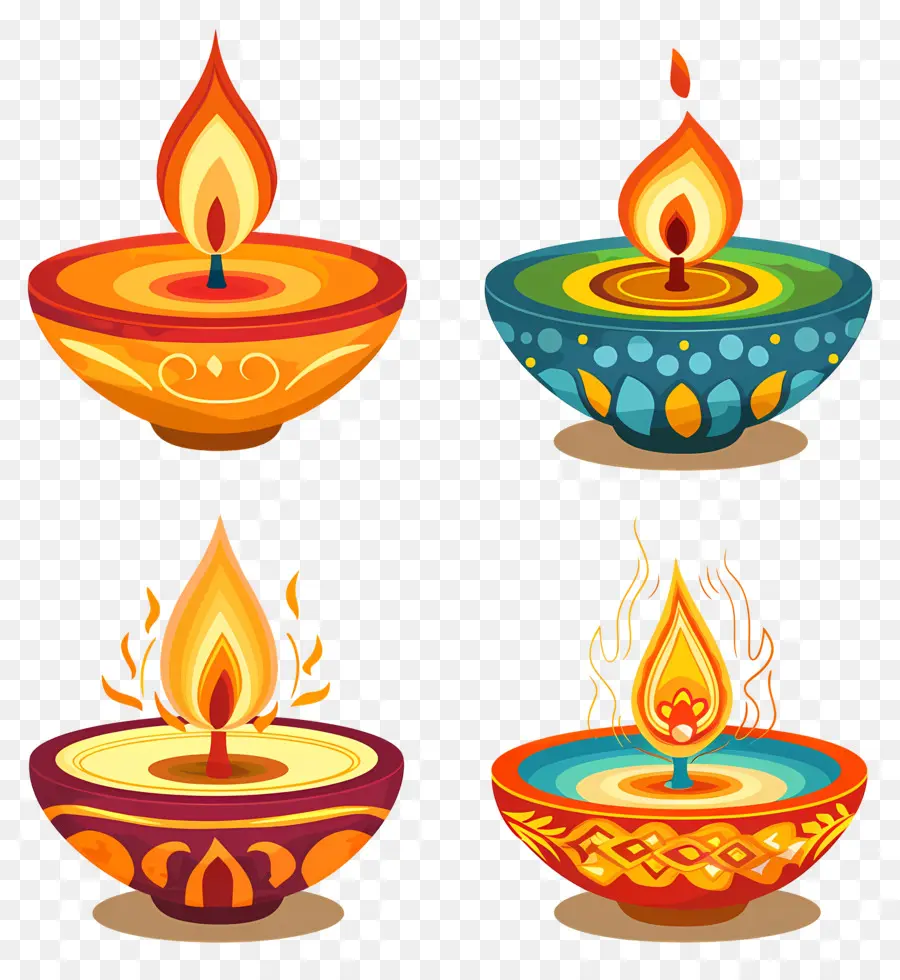 Vela Diwali，Diya Colorida PNG