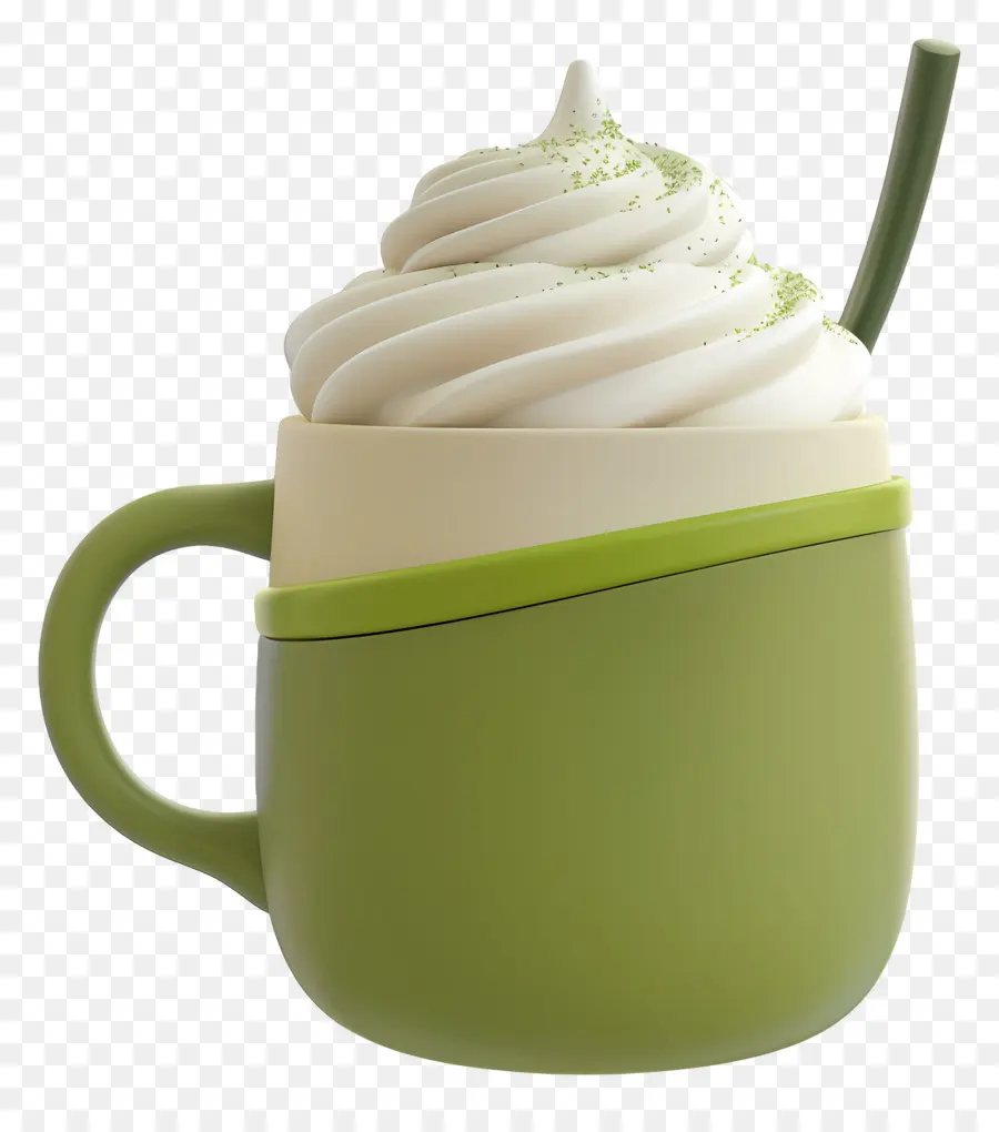 Matcha Latte，Taza Verde Con Crema Batida PNG