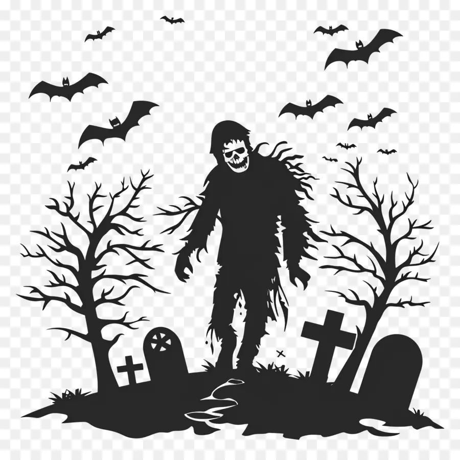 Silueta De Halloween，Zombi En El Cementerio PNG