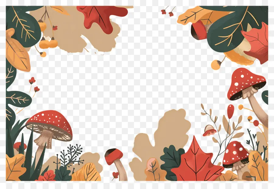 Fondo De Otoño，Setas Y Bellotas PNG