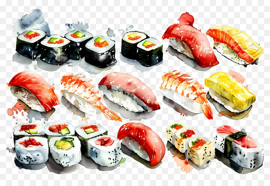 Sushi Acuarela，Sushi PNG