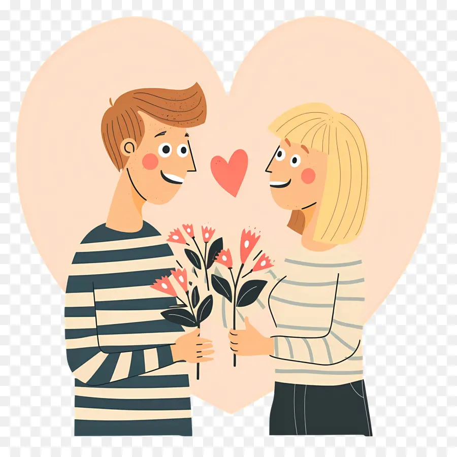 Pareja De Dibujos Animados，Pareja Con Flores PNG