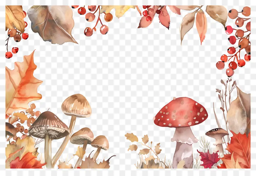 Fondo De Otoño，Setas Y Hojas PNG