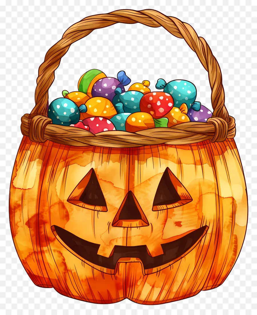 Cesta De Halloween，Calabaza Con Caramelos PNG