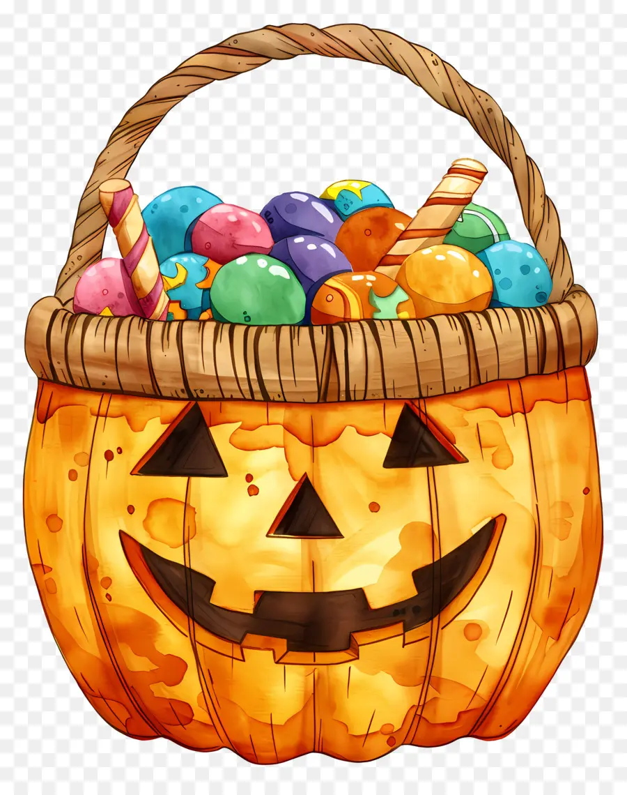 Cesta De Halloween，Calabaza Con Dulces PNG