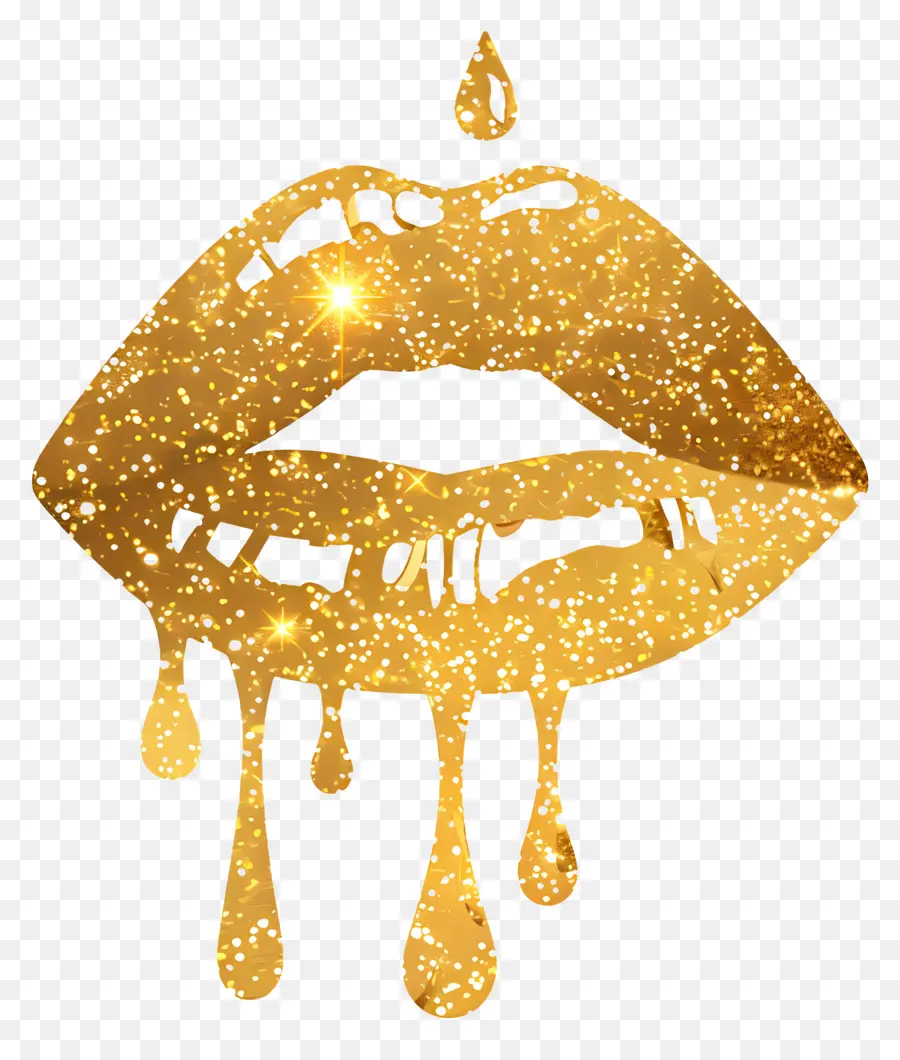 Beso Brillante，Labios Dorados Con Brillo PNG