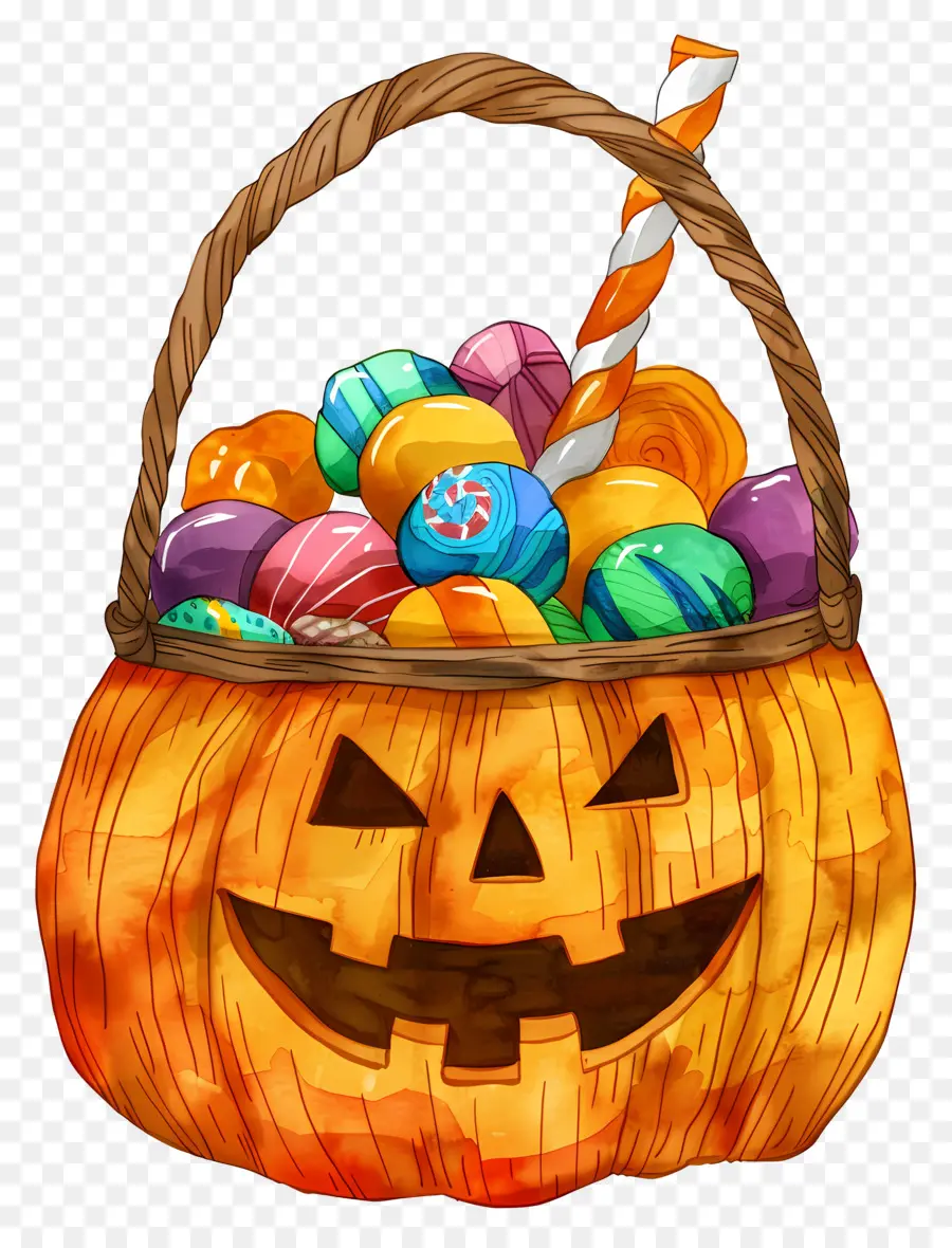 Cesta De Halloween，Calabaza Con Caramelos PNG