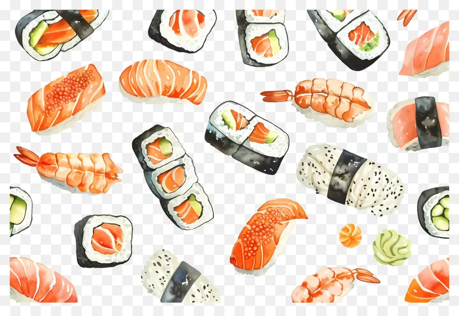 Sushi Acuarela，Sushi PNG