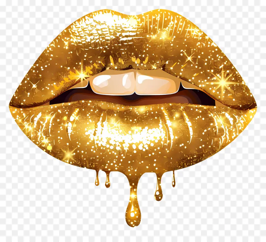 Beso Brillante，Labios Dorados Con Brillo PNG