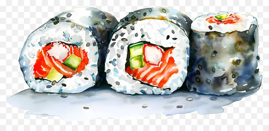 Sushi Acuarela，Piezas De Sushi PNG