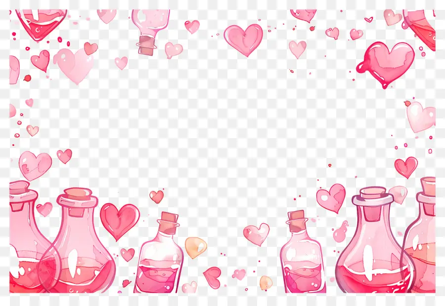 Fondo De Amor，Botellas Y Corazones PNG