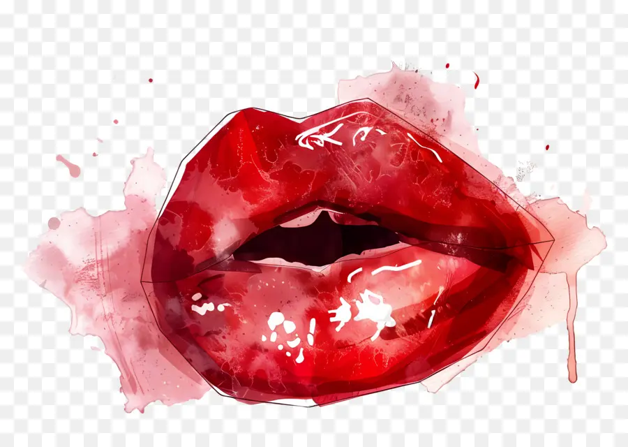 Mancha De Beso，Labios De Acuarela PNG