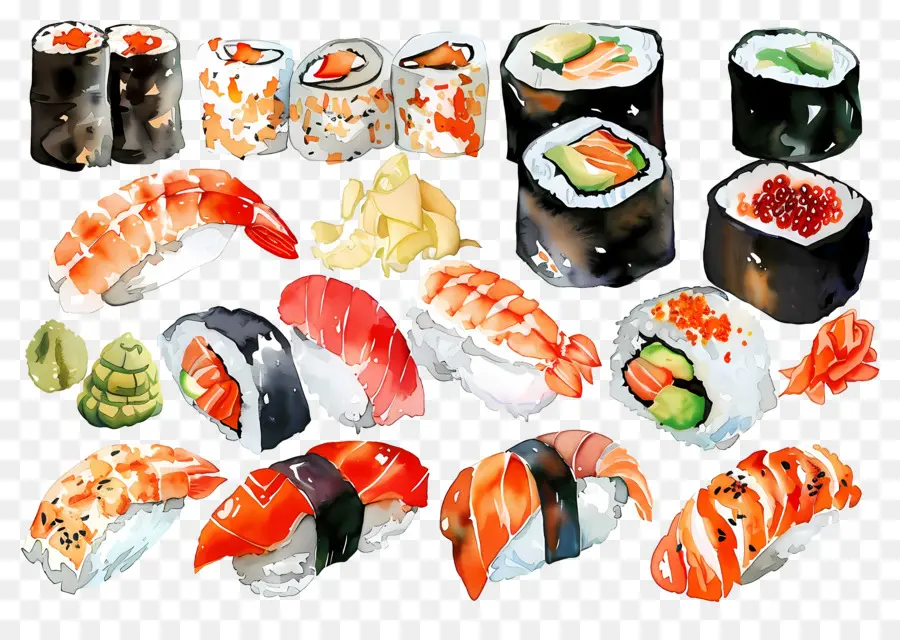 Sushi Acuarela，Sushi PNG