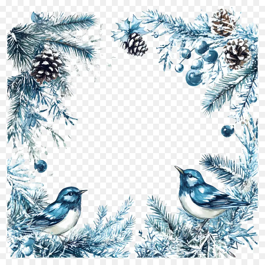 Marco De Navidad Azul，Aves De Invierno PNG