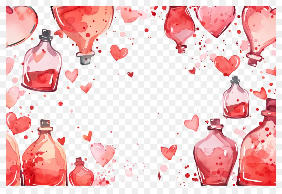 Fondo De Amor，Botellas Y Corazones PNG